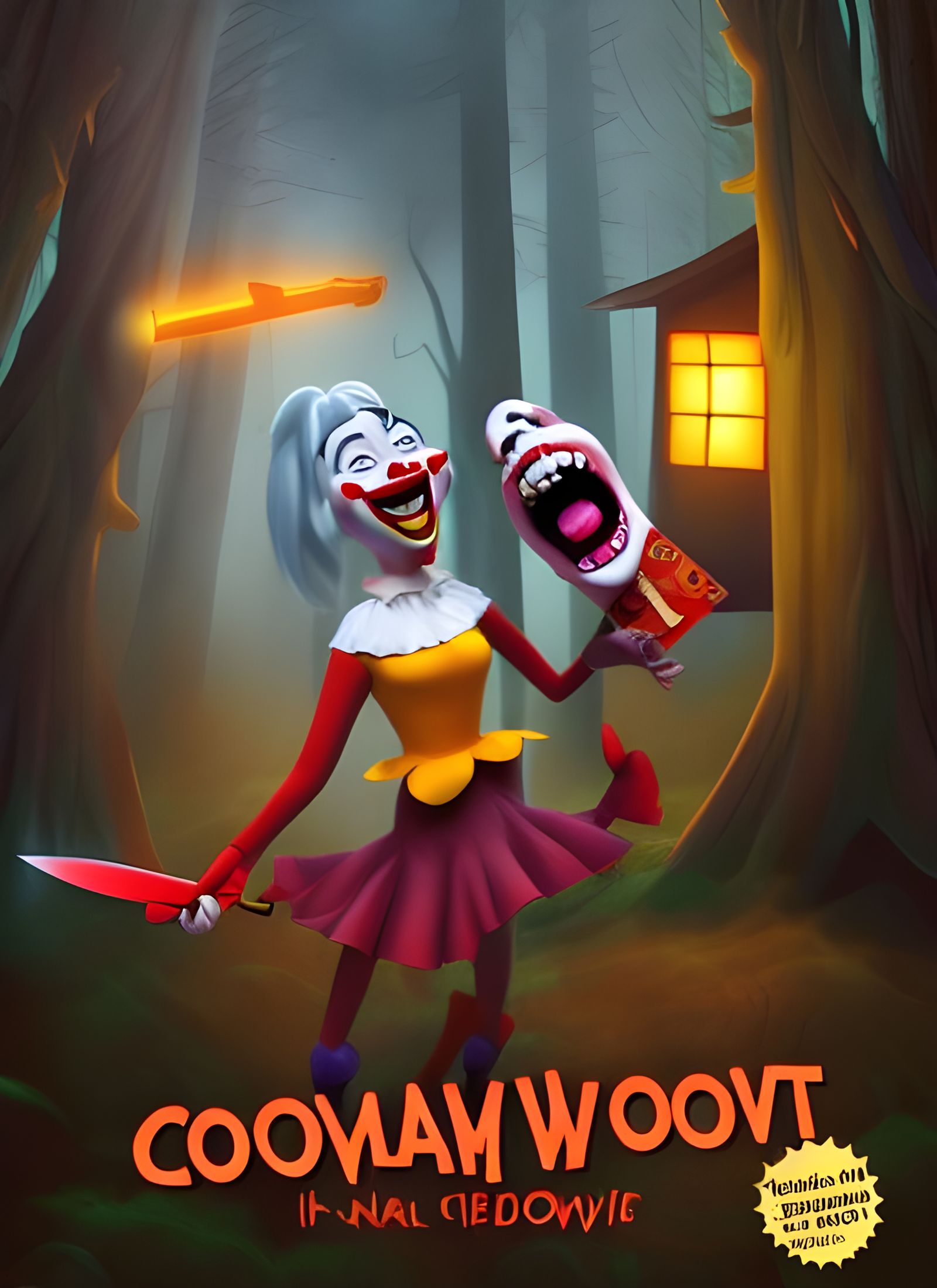 Cartoon Horror Movie Poster with Laughing Clown