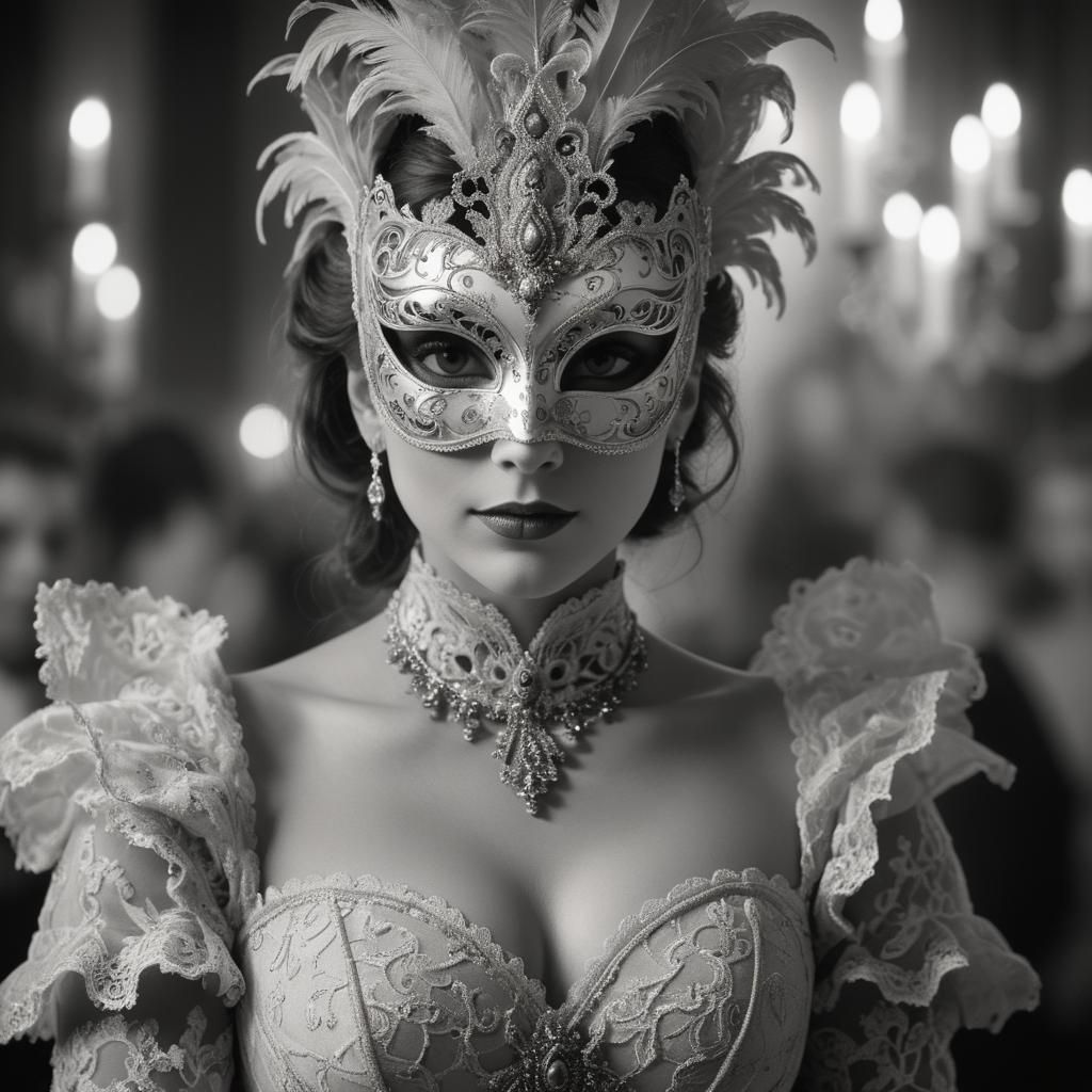 Venetian Masquerade Ball: A Captivating Black and White Phot...