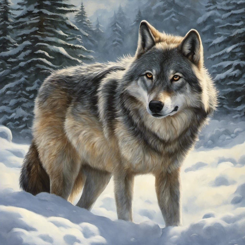 Majestic Utonagan Wolf in Utopian Landscape