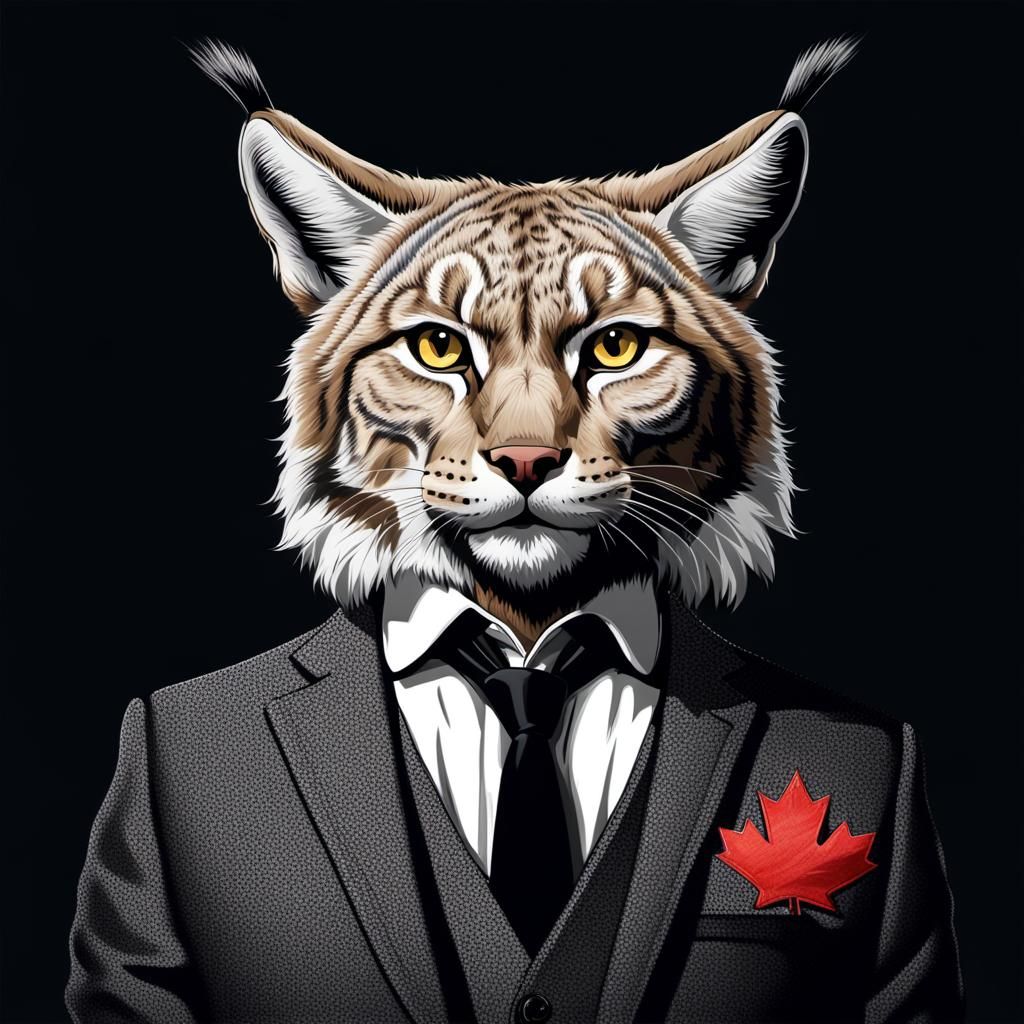 Anthropomorphic Lynx in Stylish Shirt on Black