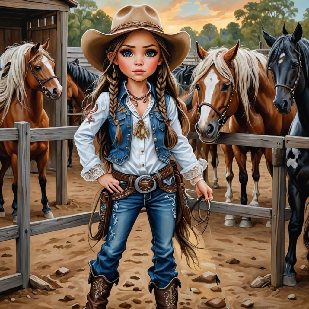 Chibi Cowgirl in Oil Painting Style