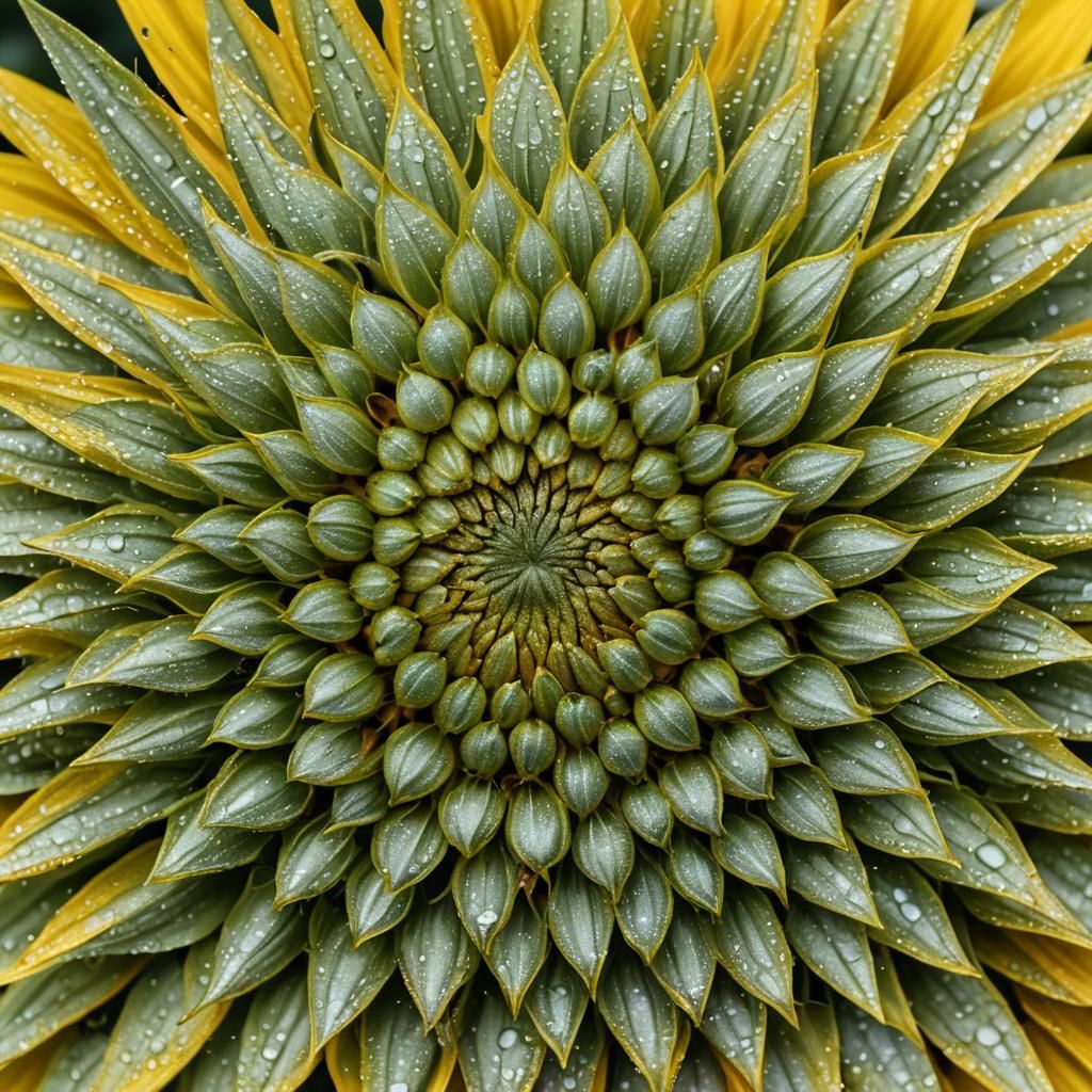 Hyperrealistic Macro Photography of a Morning Sunflower