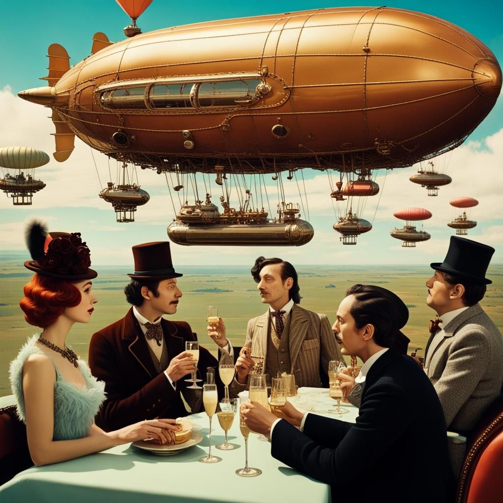 Steampunk Airship Race: A Surreal Vintage Photo