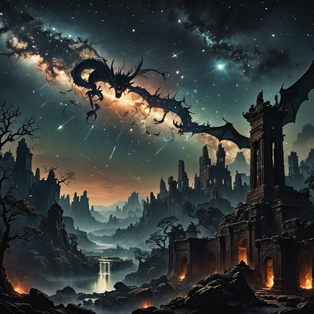 Ominous Constellation of Dark Stars in Detailed Matte Painti...