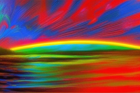Neon Rainbow in the Dark: Neo-Impressionist Oil Painting