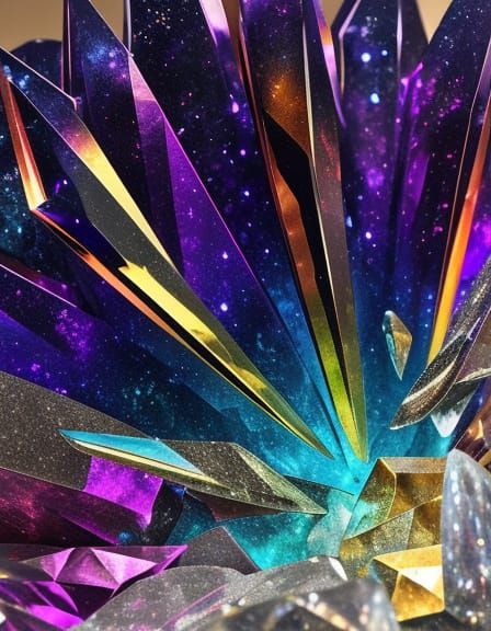 Vibrant Painite Crystal Art in Glassy Refraction Style