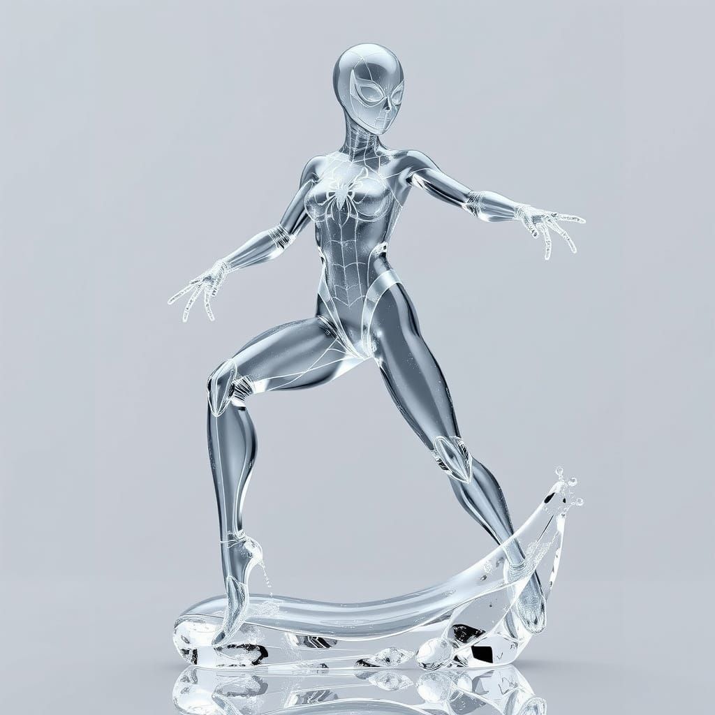 Crystal Spider-Gwen Water Sculpture in Dynamic Pose
