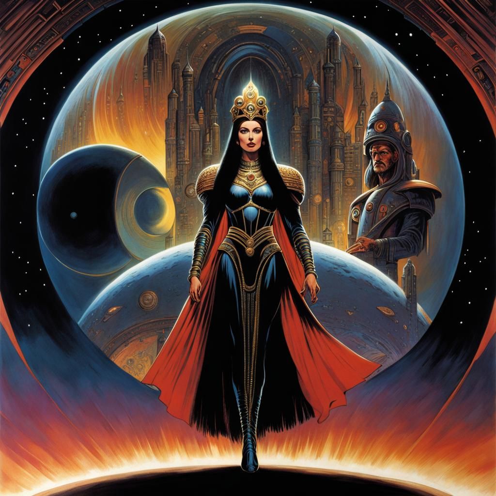 Space Viking Queen in Retrofuturist Sci-Fi Style