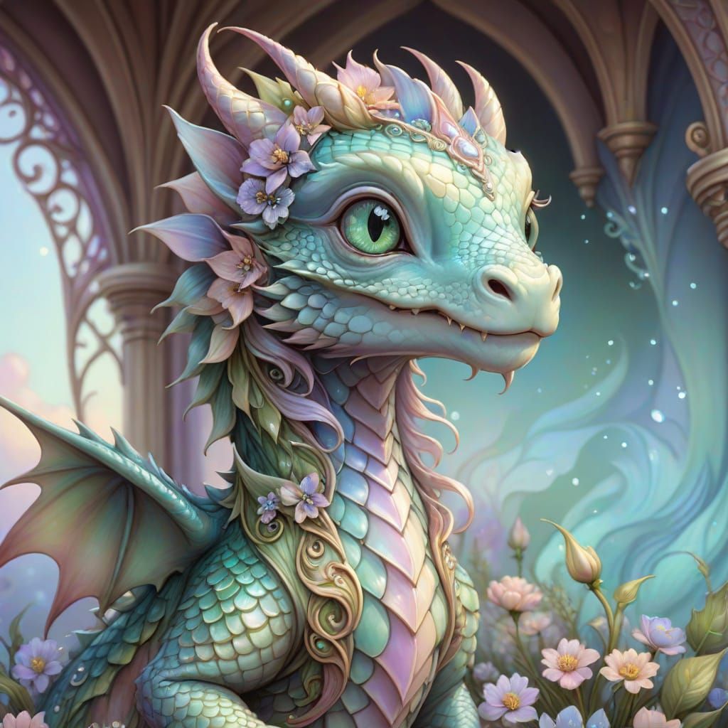 Cute Pastel Baby Dragon with Expressive Eyes