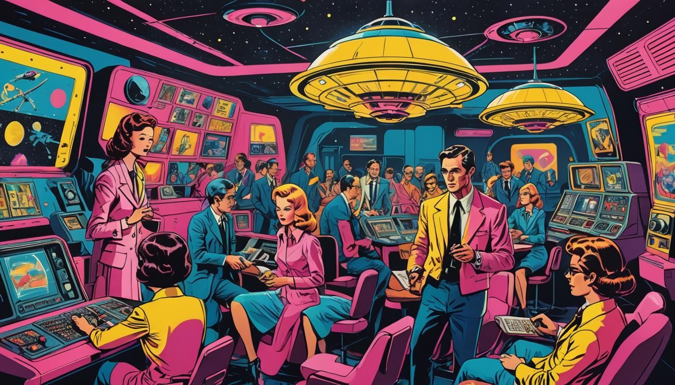 Retro-Futuristic Cinema Scene in Pop Art Style