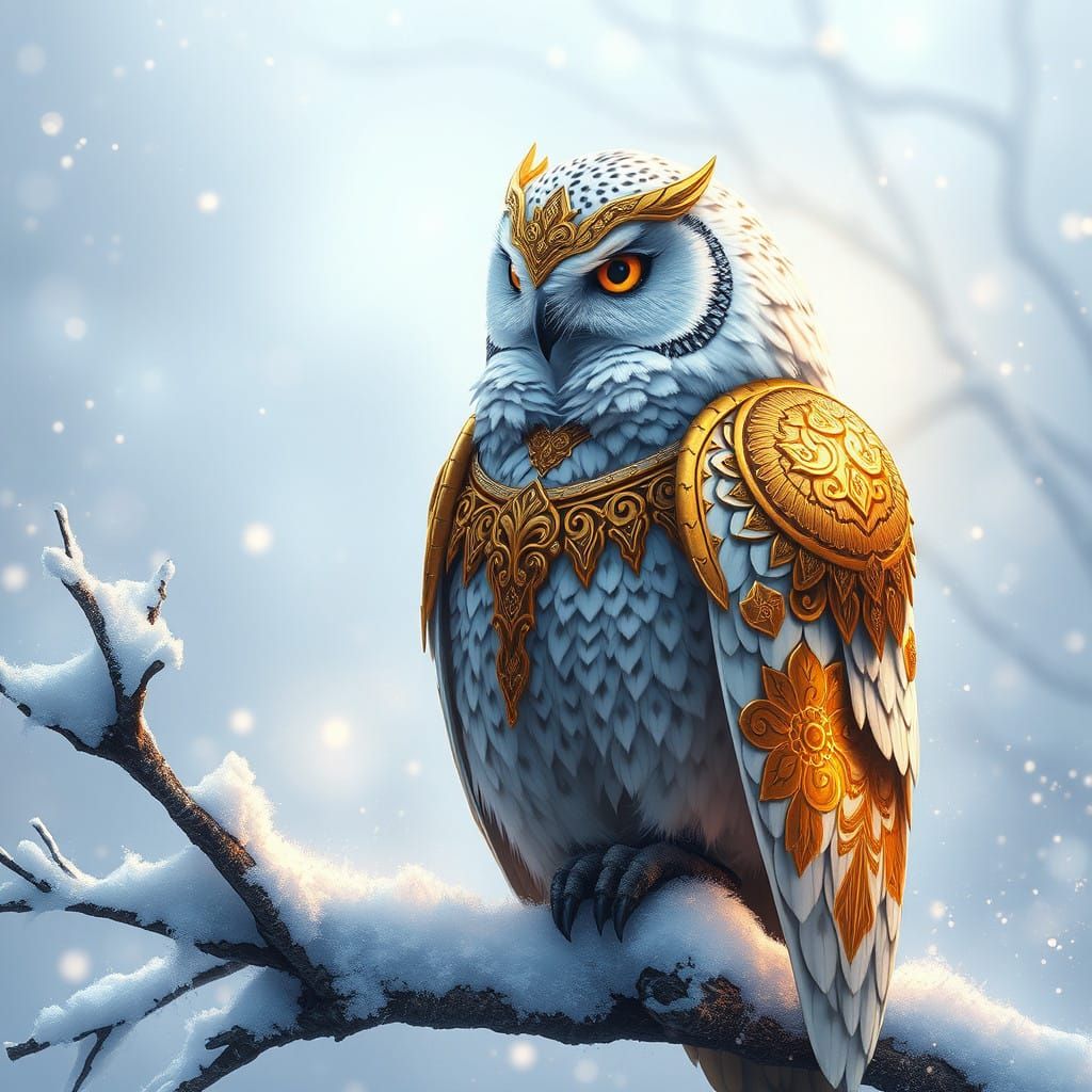 Ethereal Winter Owl in Ornate Gold Armor