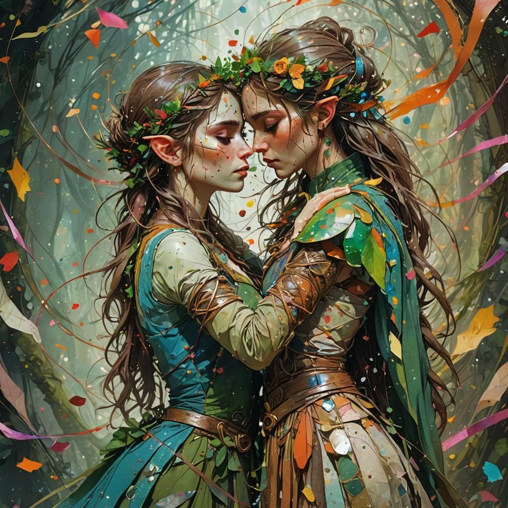Elf Archer Girl's Kiss: Fantasy Art