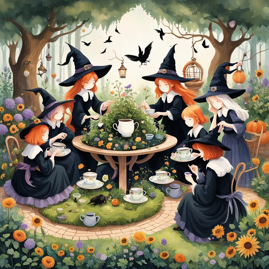 Witches Tend Teacup Garden: A Magical Coven