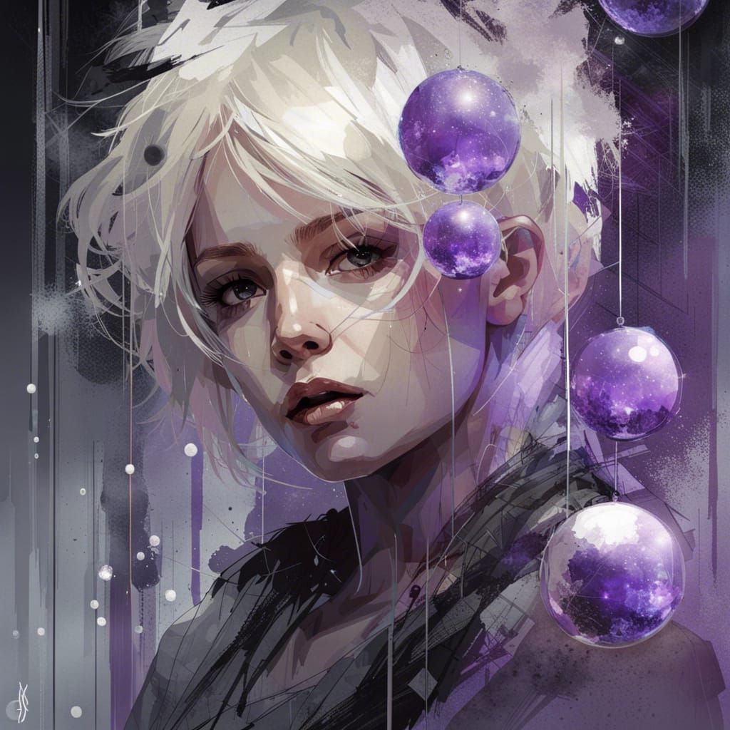 Platinum Blonde Girl Juggling Violet Orbs