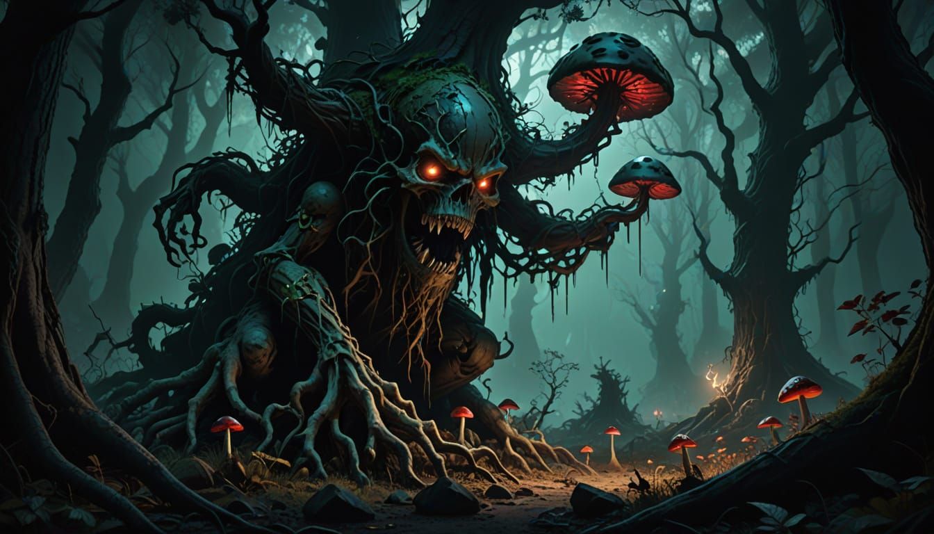 Eerie Fantasy Creature Emerges from Mystical Shadows