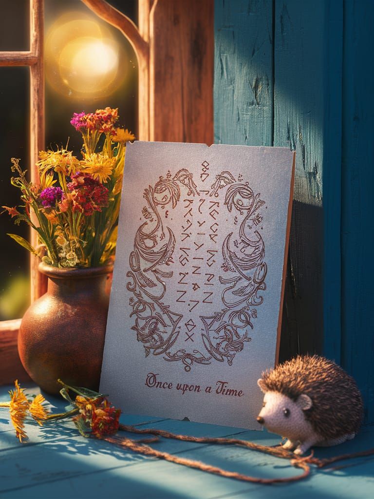 Vintage Greeting Card with Elven Design, Ink Illustration