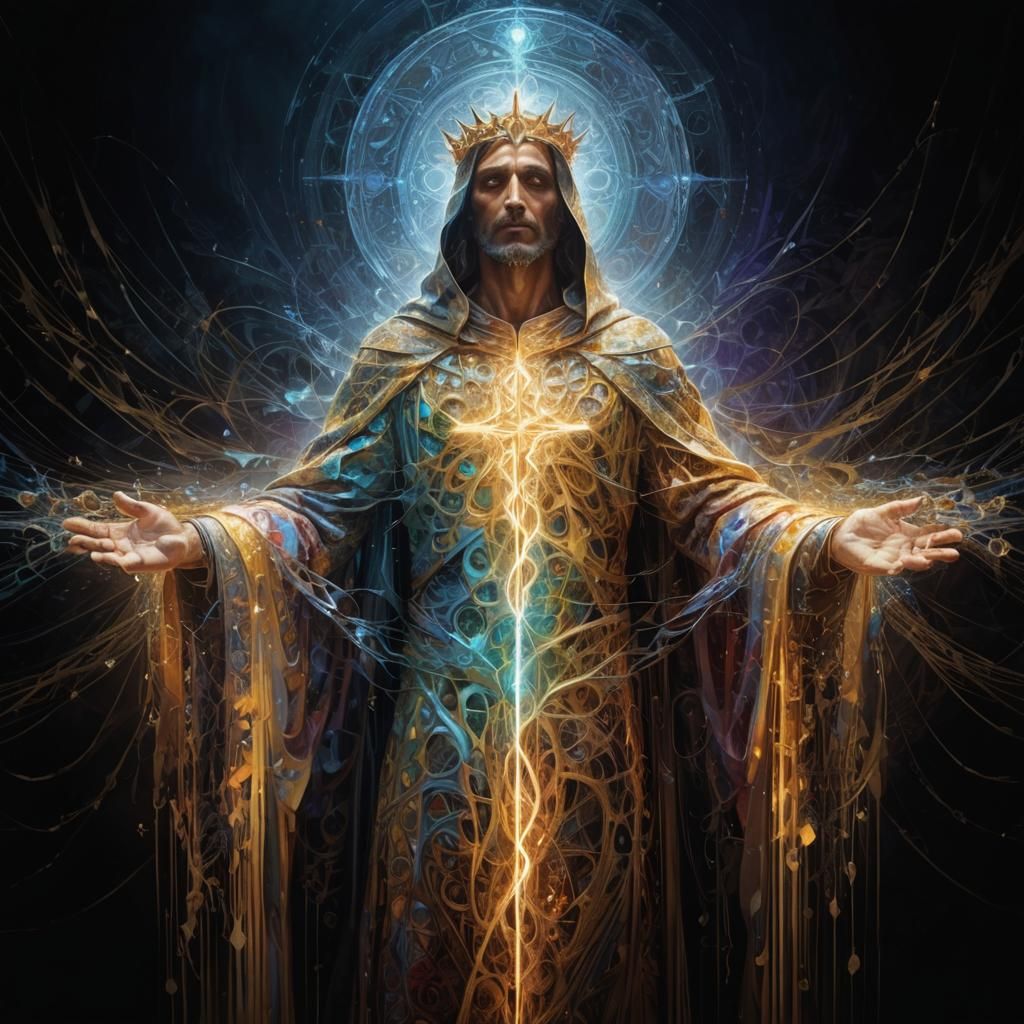 Divine Fractal Figure in Vibrant Digital Art