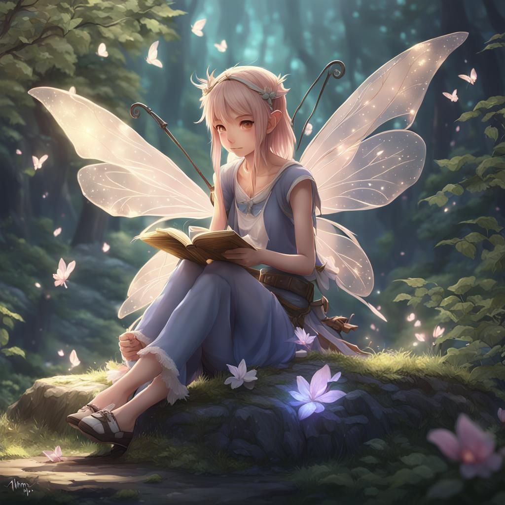 Anime Fairy Sitting in Detailed 3D Art