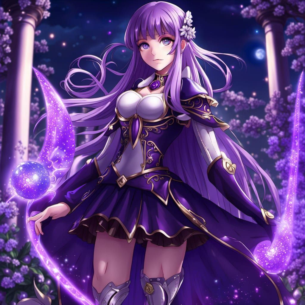 Anime Magical Girl Goddess with Violet Eyes