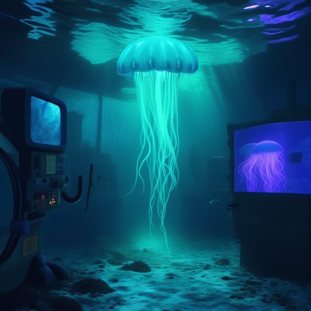 Underwater Horror: Giant Jellyfish in 80s Movie Scene