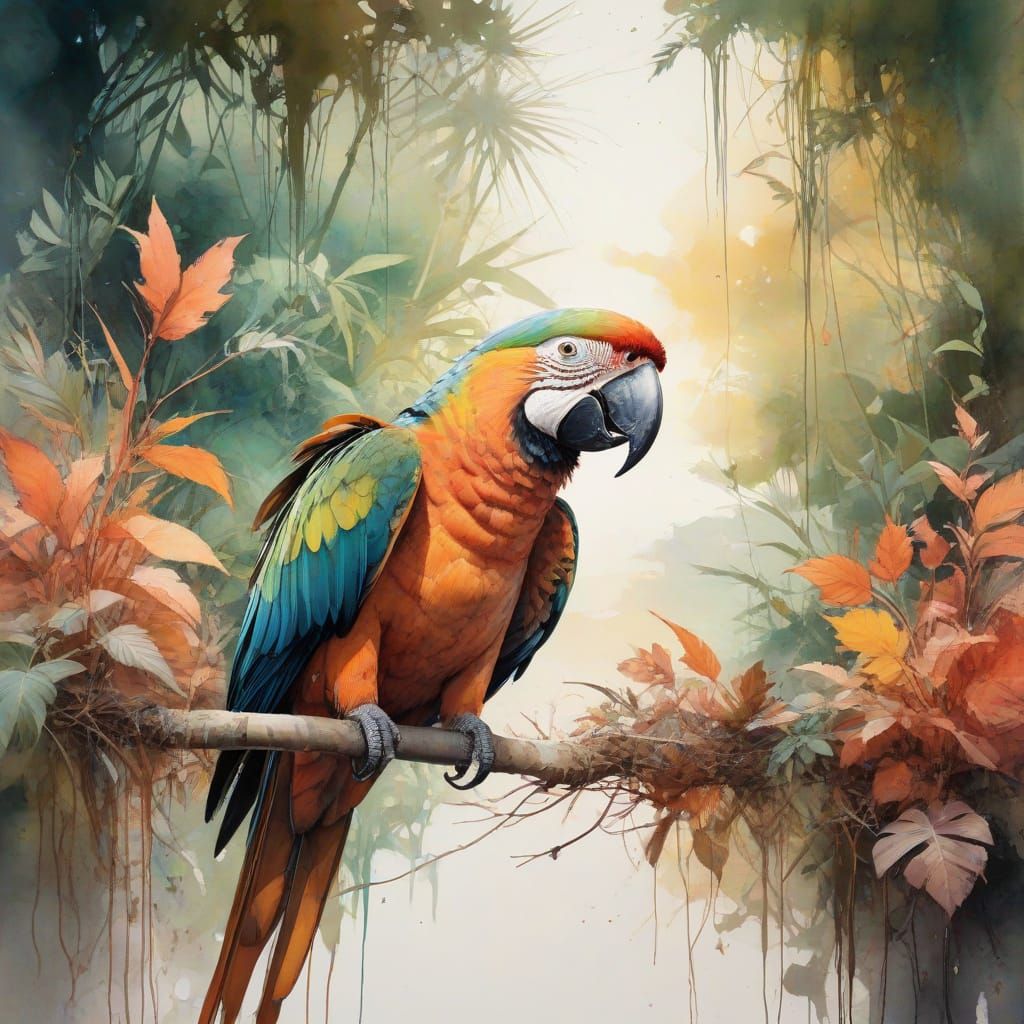 Vibrant Jungle Canopy in Expressive Watercolor Style