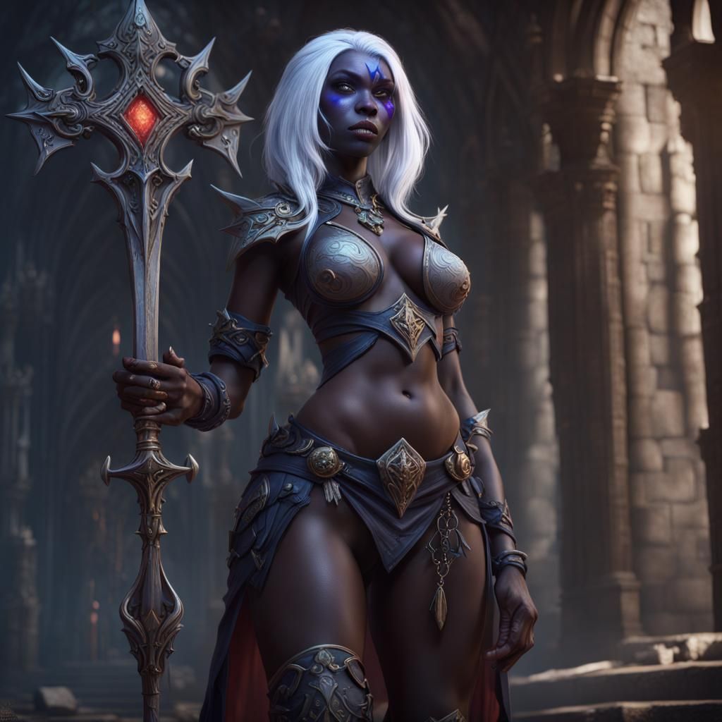 Drow Cleric of Eilistraee: Detailed Matte Painting