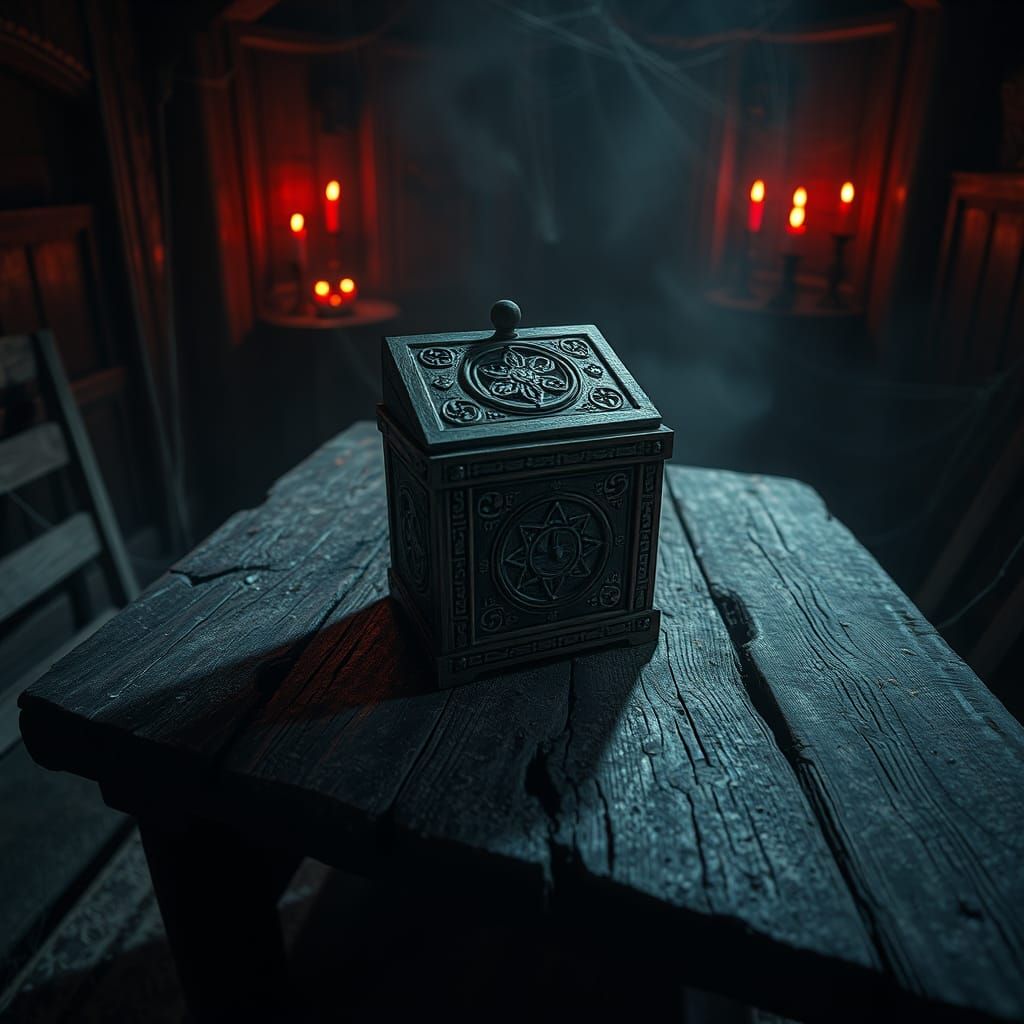 Ominous Carved Jack-in-the-Box in Dark Fantasy Style