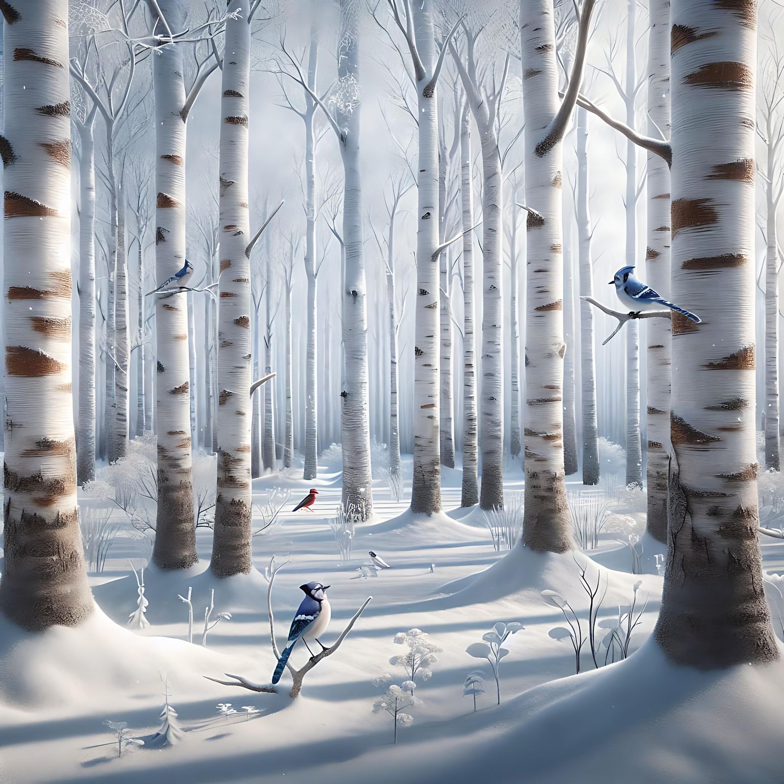 Hyper-Realistic Winter Forest with Birds