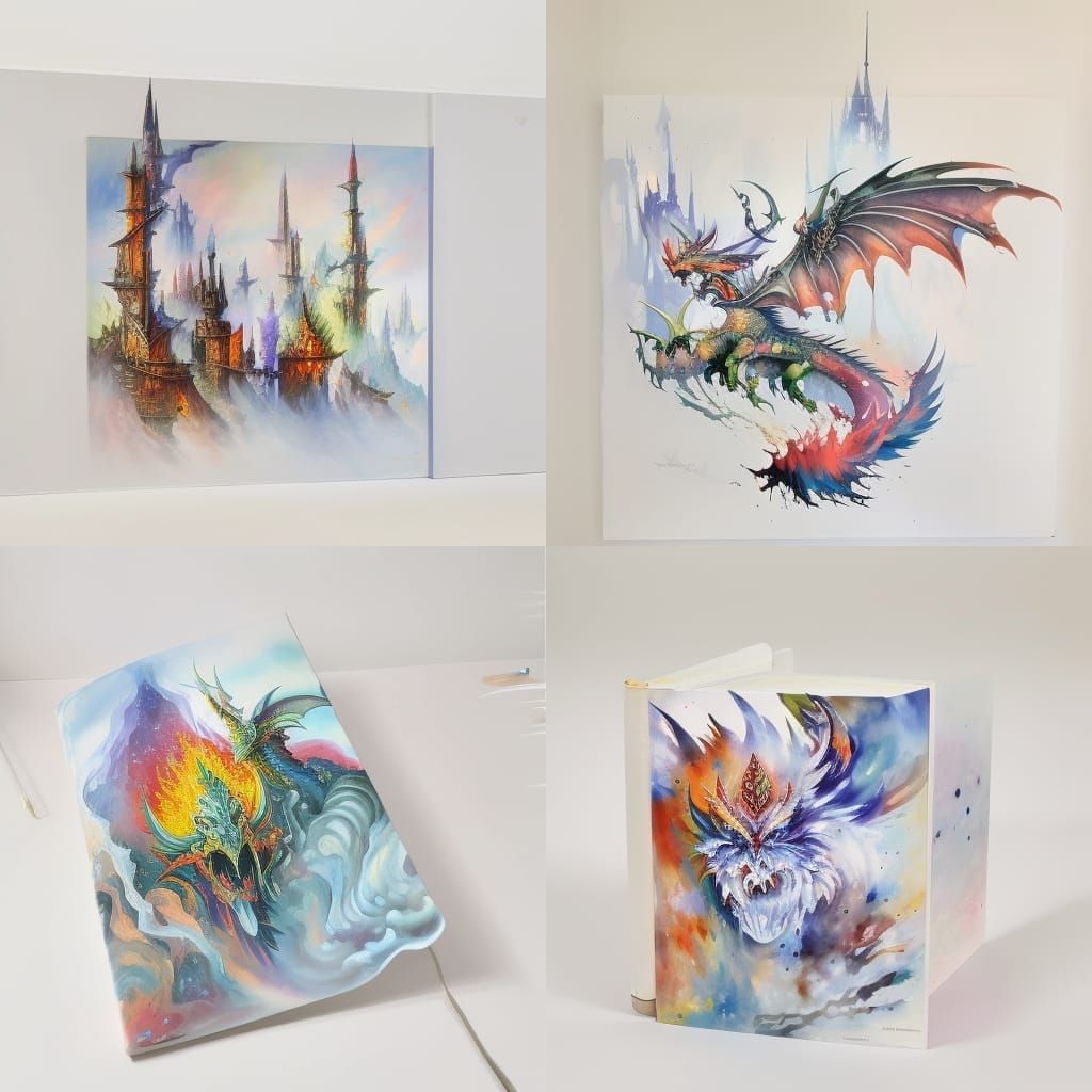 Watercolor Dragon Skull Fantasy Masterpiece