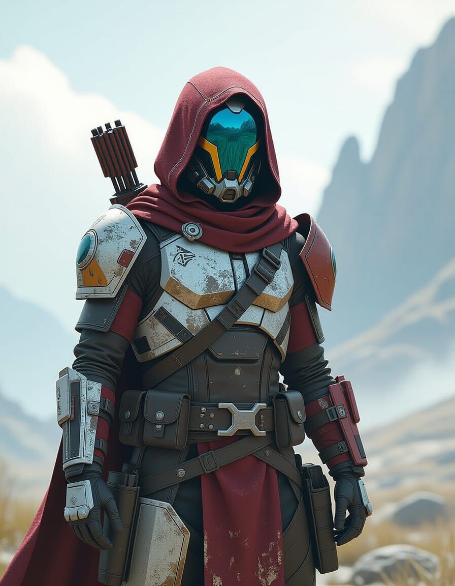 Destiny 2 Hunter in Sci-Fi Landscape