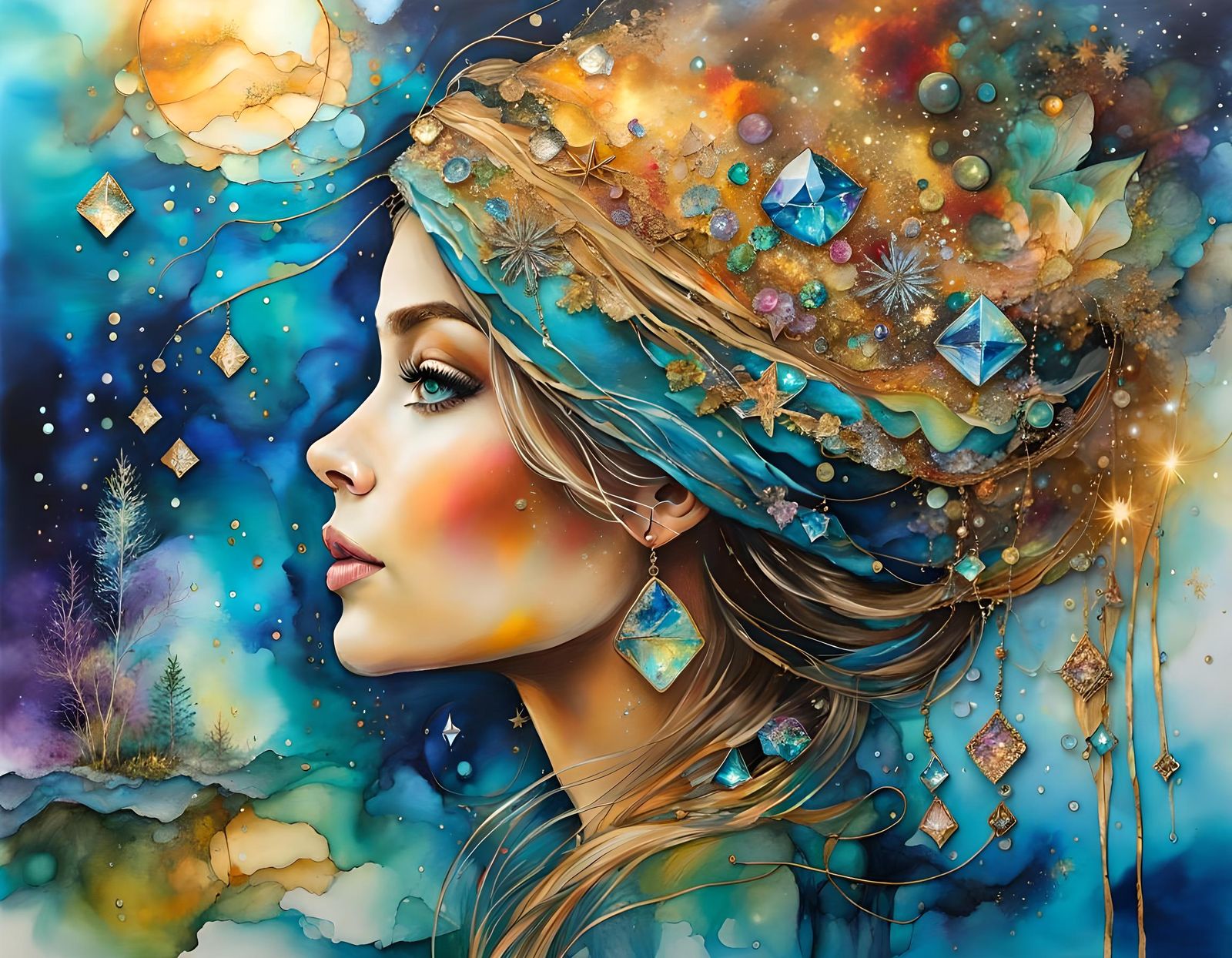 Abstract Figures Dancing in Starry Alcohol Ink