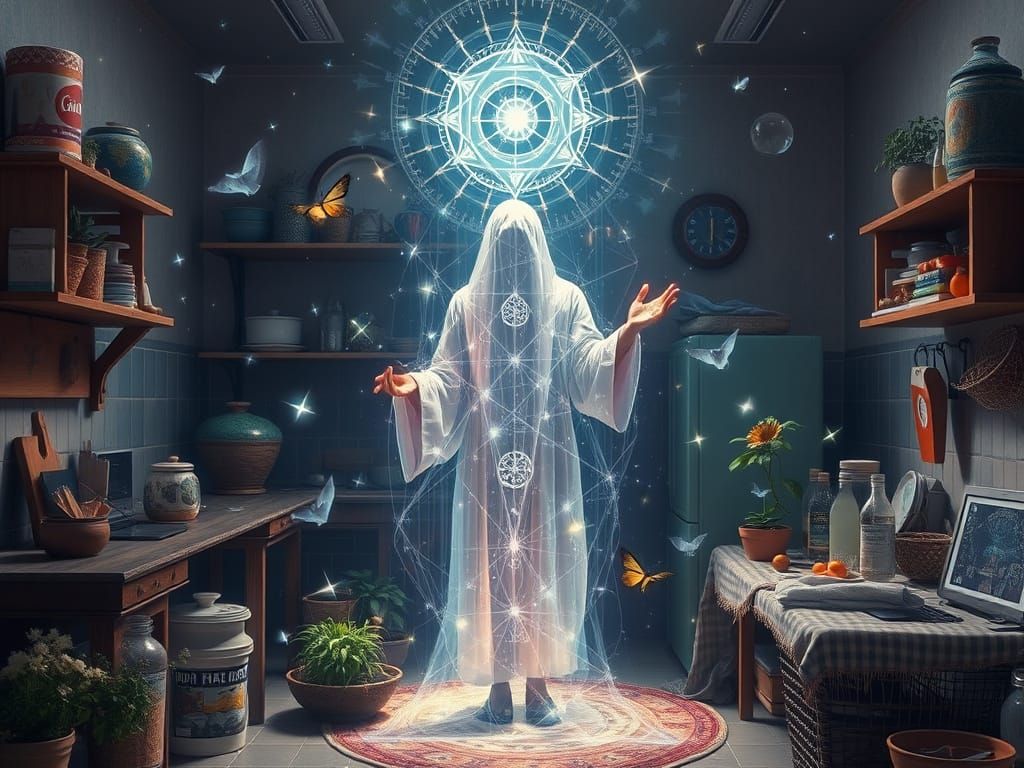 Mystical Figure Embodies Sacred Geometry in Everyday Life
