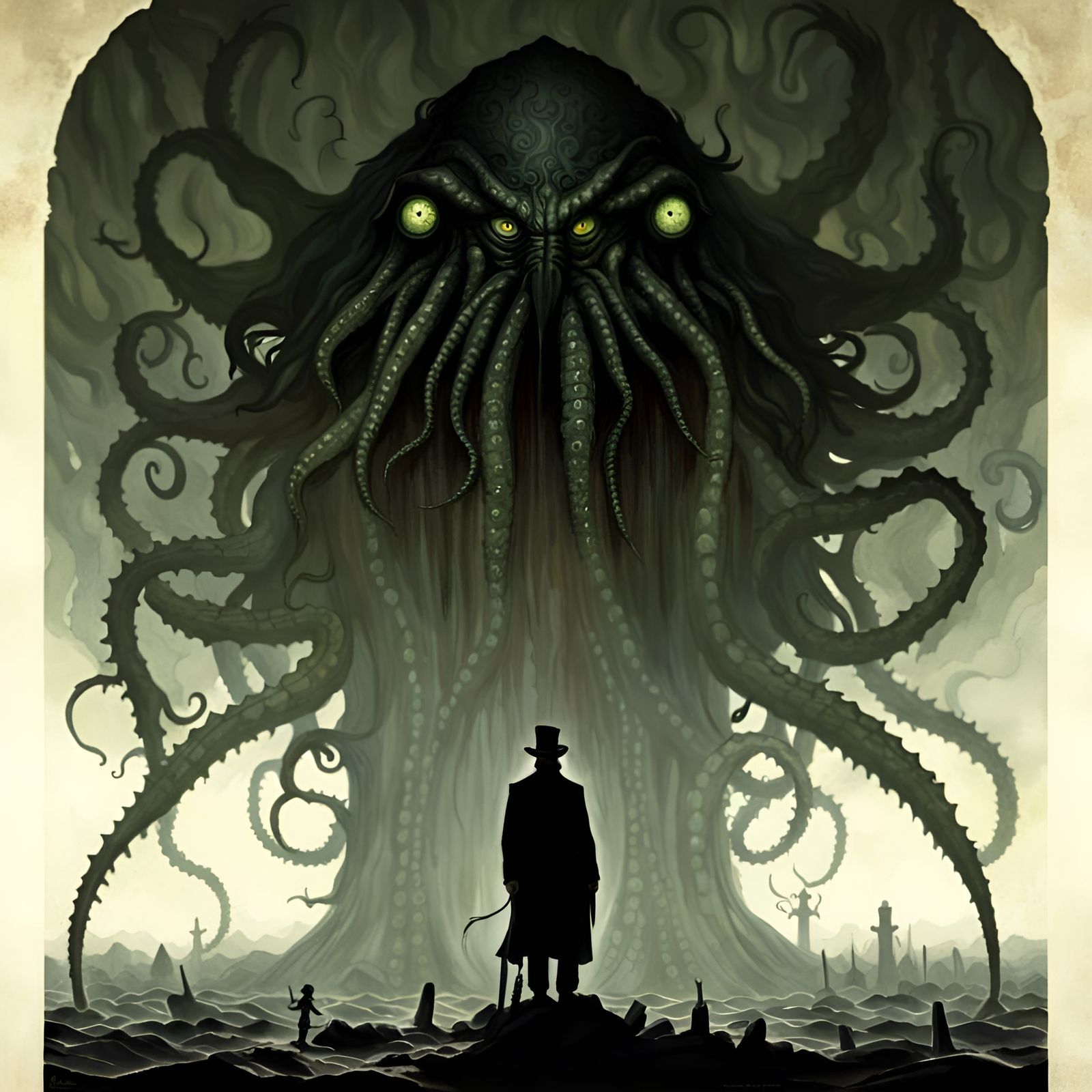 Lovecraftian Horror with Tentacles in Doré Style