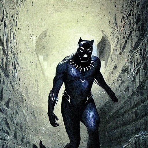 Black Panther Chase in Bunker, Horror Illustration