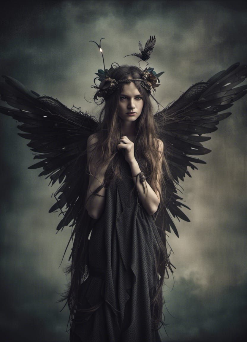 Dark Winged Fairy Portrait, Hyperdetailed Fantasy Art