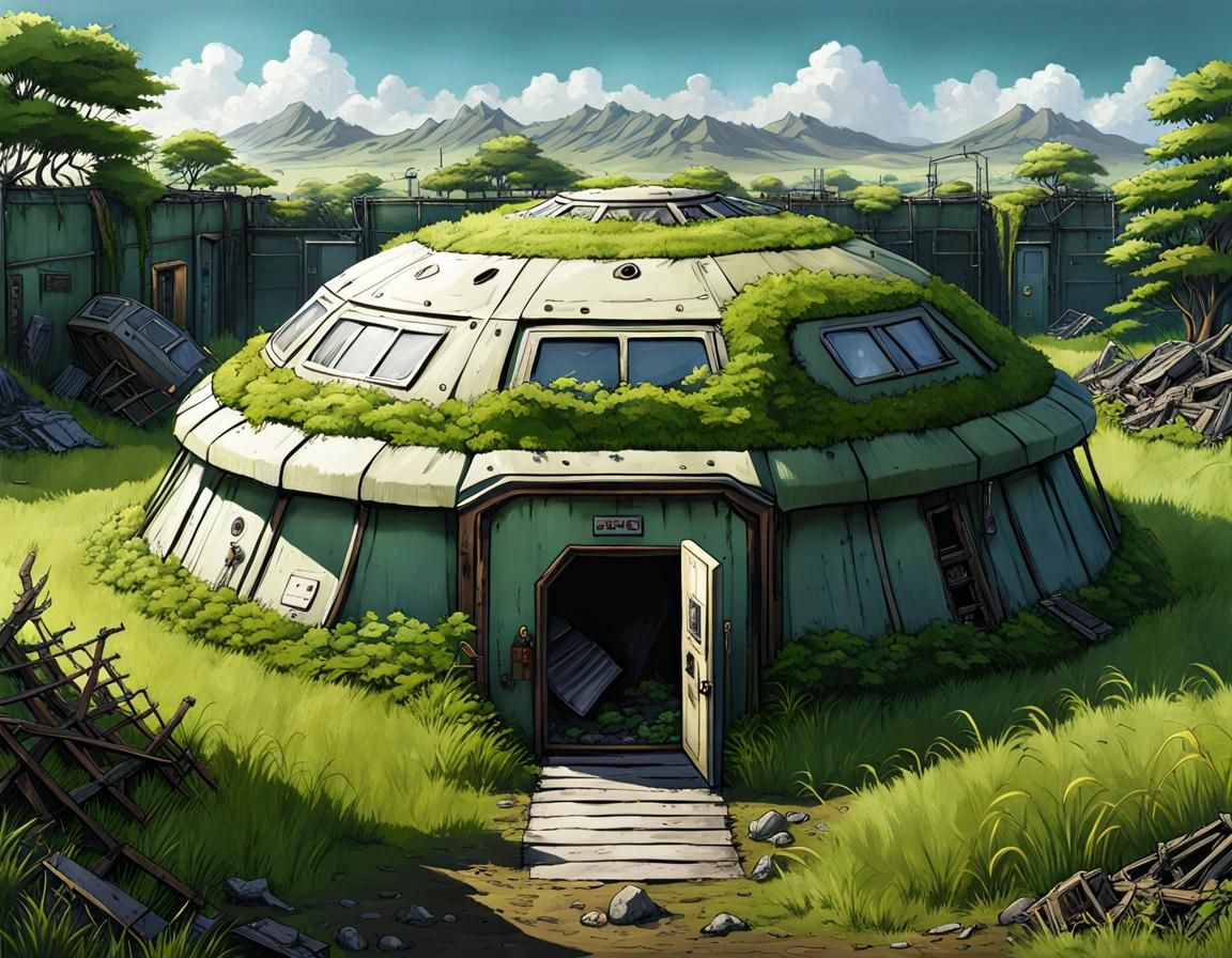 Post-Apocalyptic Ghibli Shelter from Crashed UFO