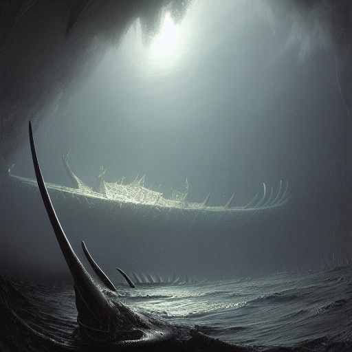 Horrific Spinosaurus in Dark Engraving Style