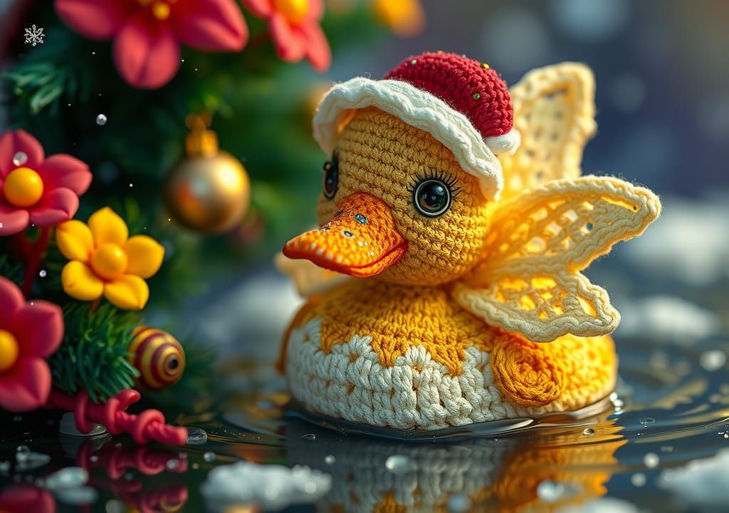 Klimt Crochet Christmas Fairy Duckling in Rainforest