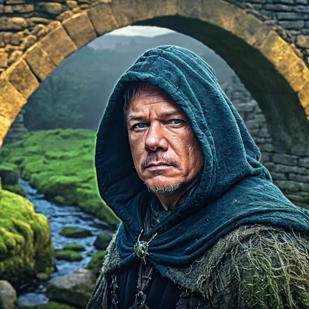 Peasant Crossing Bridge in Scotland: Fantasy Concept Art