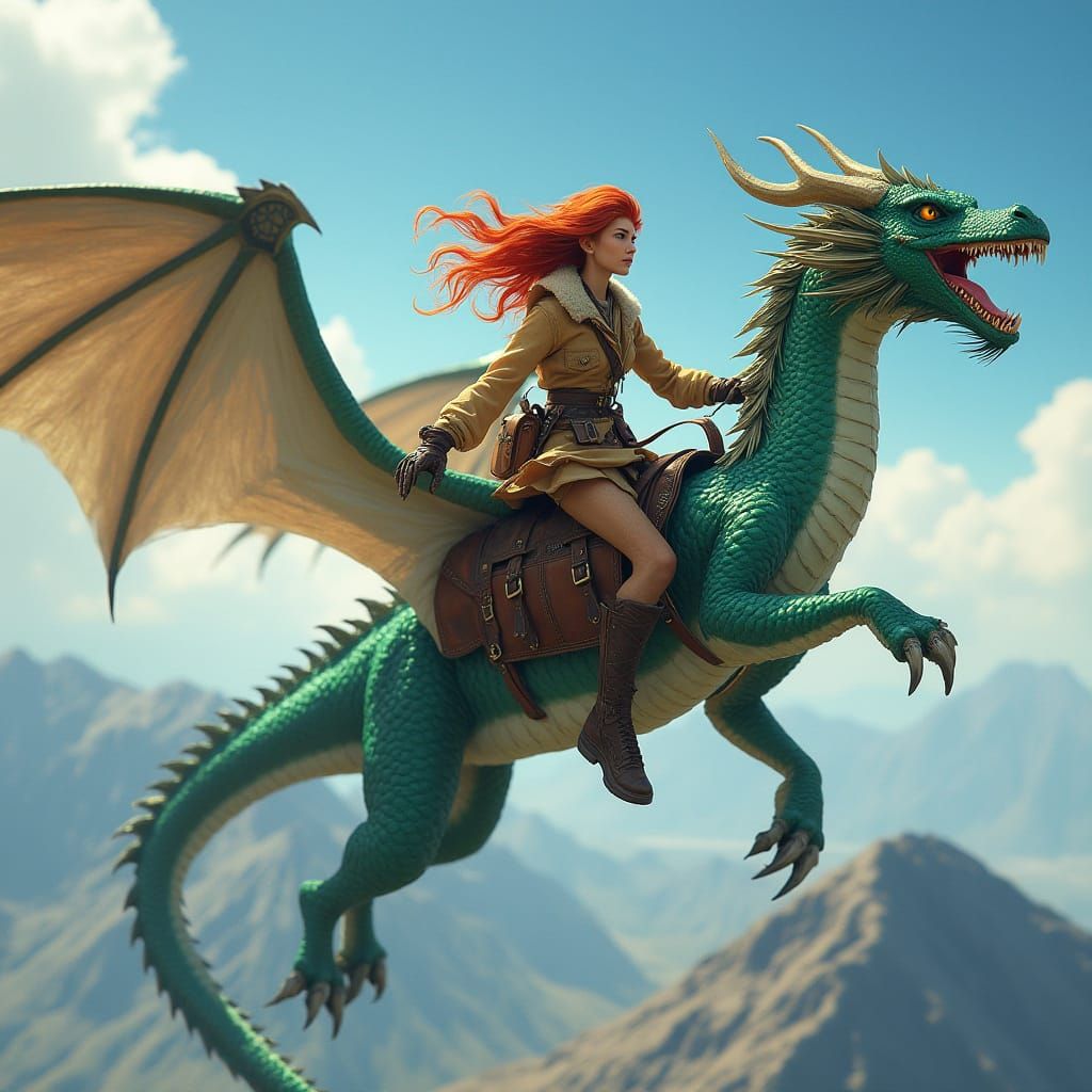Majestic Dragon Rider in Earthy Flying Gear