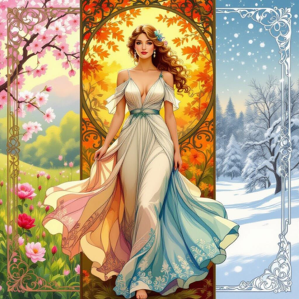 Four Seasons Woman in Art Nouveau Style