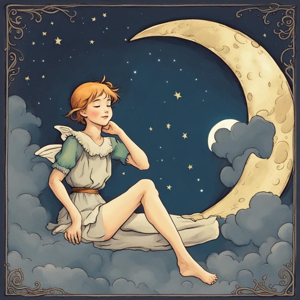 Peter Pan and Lost Boy Flying in Neverland