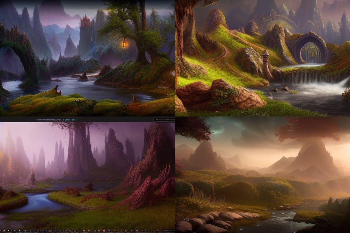 Fantasy Landscape with Stream: Detailed Matte Painting