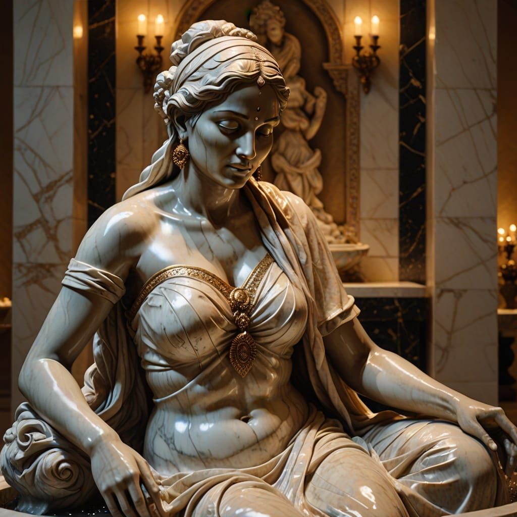 Marble Sculpture of Indian Woman in Baroque Style