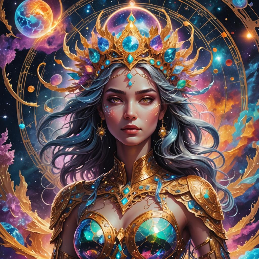 Fantasy Goddess in Holographic Cosmic Astral Illustration