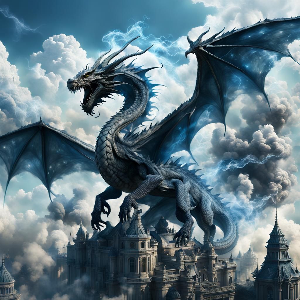 Smokey Winged Dragon in Digital Matte Painting