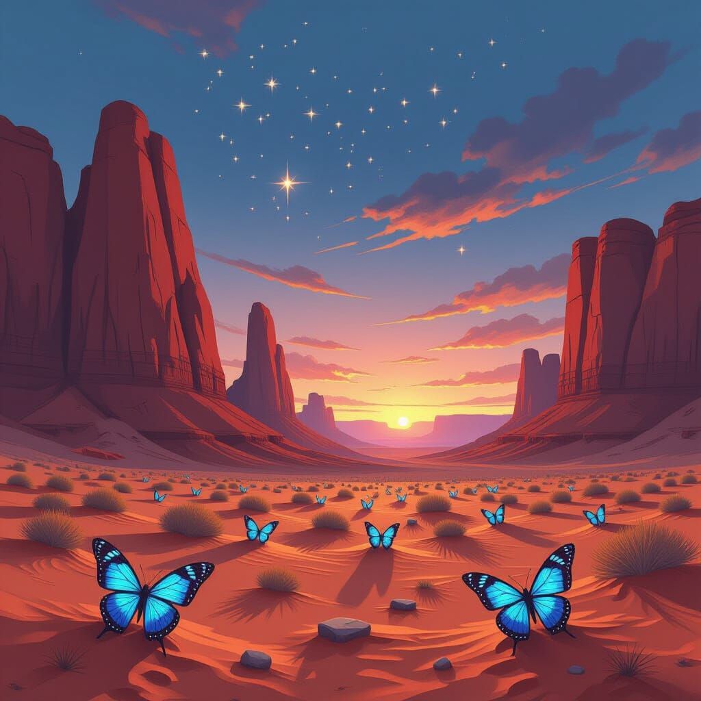 Twilight Desert Landscape with Crystalline Rocks
