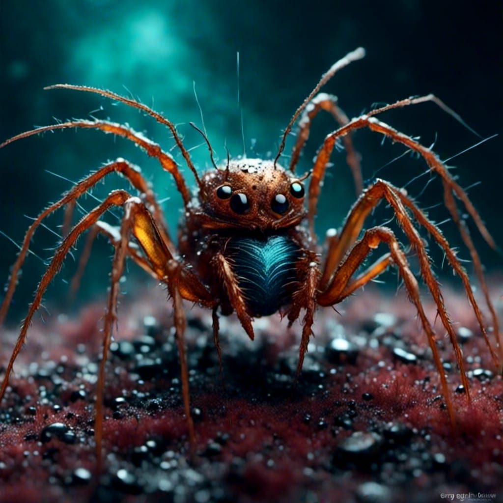 Hyperrealistic Ants Surround a Long-Legged Spider
