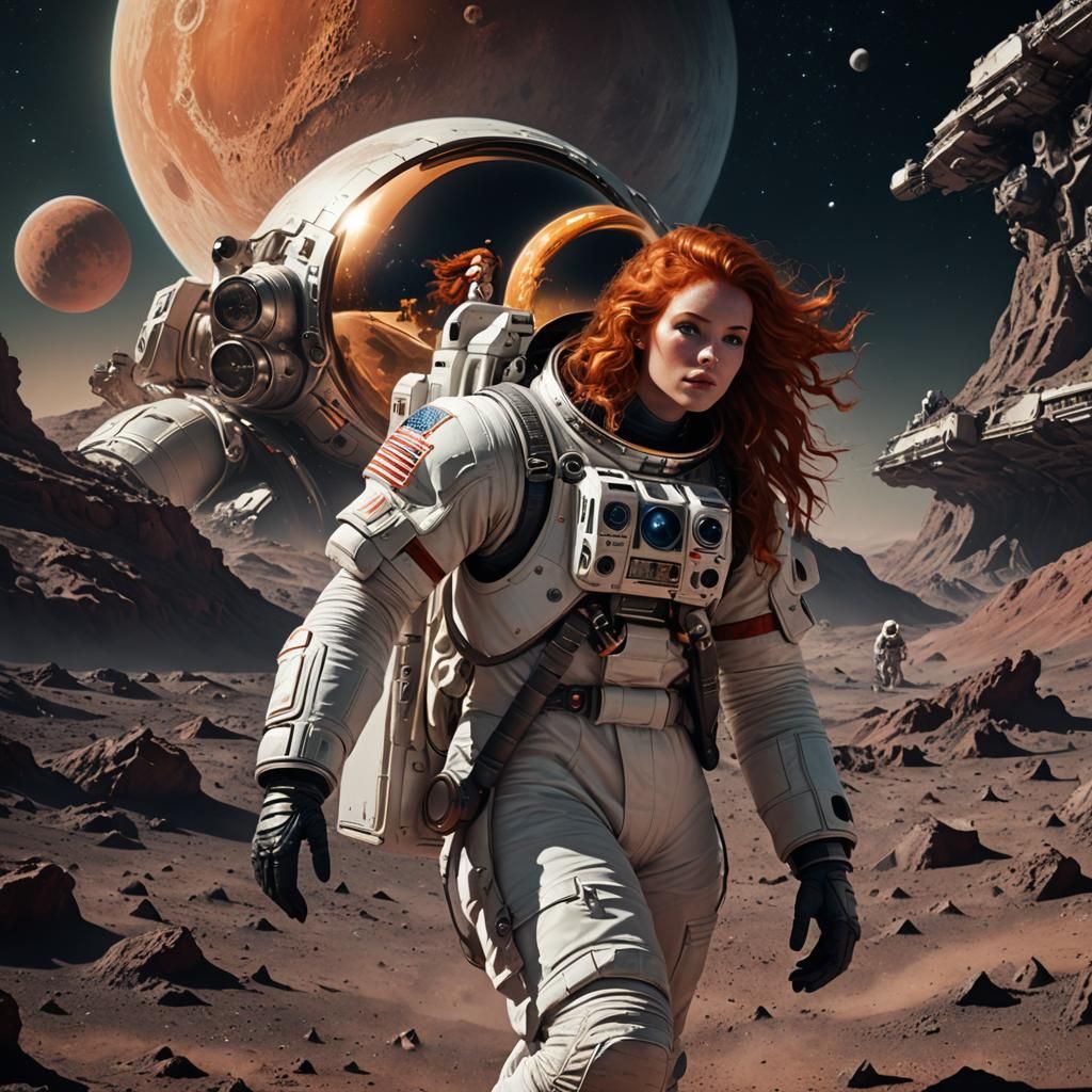 Retro Astronaut in a Fantastical Saturnian Landscape