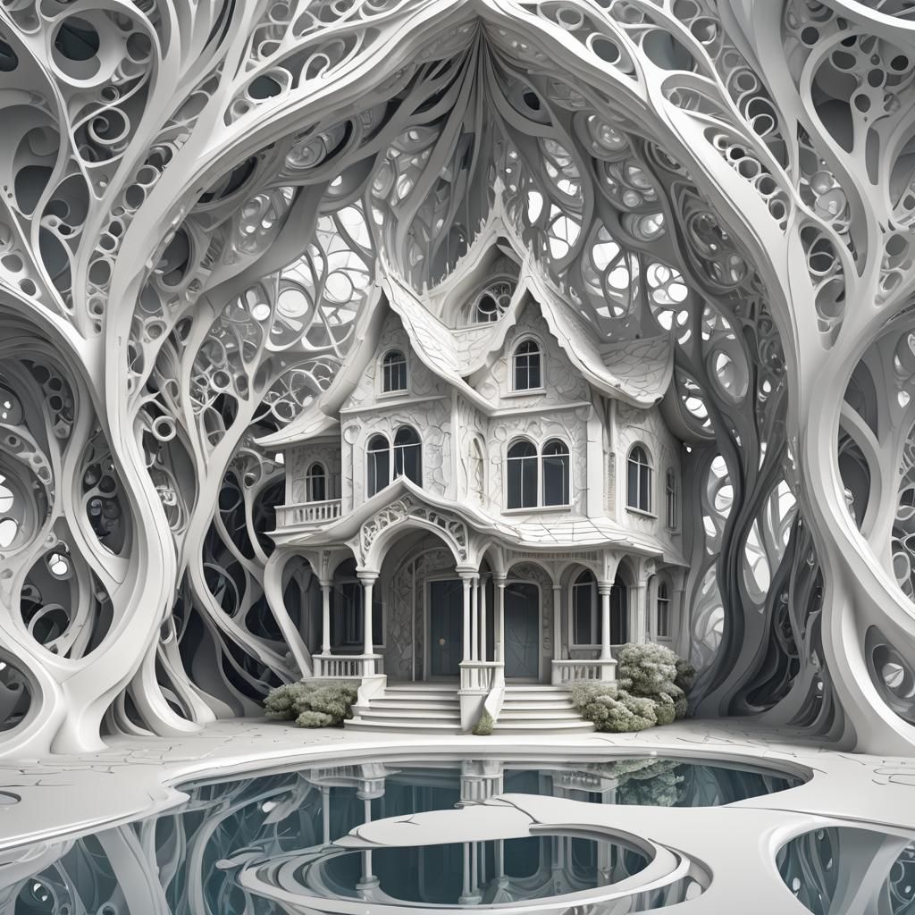 Marble Cottage Inside Glass Tessarect with 3D Shading